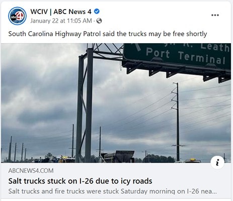 Headline from WCIV Salt Trucks Stuck on I-26